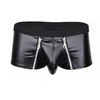 Sous-vêtements Hommes Lingerie Faux Sous-vêtements en cuir Bulge Poche avec double fermeture à glissière Boxer Briefs Low Rise Sexy Male Culottes303y