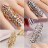 Cluster Rings Womens Ring Hollow Out Floral Carving Gothic Punk Joint Armor Knuckle Fl Finger Jewelry For Women 2022 Drop Delivery Dhve7