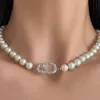 Luxury Charm Women Jewelry Silver Necklace Simple and Generous Pearl with Diamond Design Fashion Versatile Designer Noble and Magnificent Lady Pendants