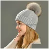 Beanie/Skull Caps Beanies Beanie/Skl Winter Real Raccoon Fur Pom Hat Women Ladies Wool Knitted Cap With Big Fluffy Pompom Cashmere Ang Dhooz