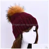 Beanie/Skull Caps Beanies Beanie/Skl Winter Real Raccoon Fur Pom Hat Women Ladies Wool Knitted Cap With Big Fluffy Pompom Cashmere Ang Dhooz