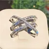 Vecalon Orijinal 925 Sterling Gümüş Cross Line Ring T Şek Diamond CZ Nişan Düğün Band, Kadınlar İçin Gelin Güzel Partisi 196a