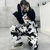 Combinaisons pour femmes Barboteuses Street Hip-Hop Harajuku Fille Vache Imprimer Oneies Pour Femmes Noir Blanc Plaid Salopette Casual Combinaison Pantalon Baggy PantsL231005