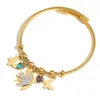Bangle Italian Charm Butterfly Heart Stainless Steel Bracelet Women's Fashion Crystal Beads Pendant Cuff Love Wristband Gift