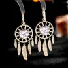 Stud Earrings East Gate Advanced Heavy Industry Female Cool Wind Love Zircon Inlaid Retro Feather Tassel