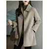 Womens Wool Blends Autumn Winter Woolen Coat Slim Fashion Office Lady Square Square Single Sebody Widewaisted Pocket 230928