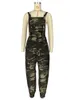 Damen-Overall, Strampler, Militär-Camouflage-Druck, Baggy-Cargo-Overall für Damen, 2023, lässig, Spaghettiträger, ärmellos, mehrere Taschen, lockere Passform, Bodysuit 231005