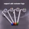 Tuyaux de fumée colorés 14Cm, brûleur à mazout en verre incurvé, boule de 30Mm de diamètre avec Support, support différent, ajouter le Logo du client