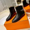 Springleer Rijden Kniehoge laarzen - tab Ronde neus Instapper platte hakken Chelsea Knight Booties luxe designer dames Mode schoenen fabrieksschoeisel Originele doos 35-42