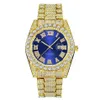 Montres-bracelets Luxe Or Roman Bling Hip Hop Plein Glacé Montre Quartz Bleu Diamant Montres Hommes Argent Diomand Reloj De Diamantes292E