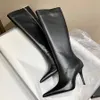 Rosso Nero Moda Donna Stivali al ginocchio Punta a punta Tacco a spillo Zip laterale Stivali alti Stivali da moto 9CM Designer per scarpe da donna Stivali di lusso di fabbrica