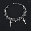 Bracelets à maillons pour femmes, bijoux en acier titane 316L, croix religieuse à 2 lignes, ne se décolore pas, vente en gros
