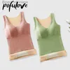 Women's Thermal Underwear Ladies Thermal Underwear Plus Velvet Thick Bottoming Shirt Thermal Vest Women Wear Inside and Outside with Chest PadL231005