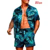 Roupas masculinas roupas para homens solto casual terno jovem lapela floral manga curta camisa shorts 2 peças conjunto havaiano beachwear menswear