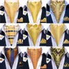 Krawatten DiBanGu Jacquard-Krawatte, 3-teiliges Set, gelbe Paisley-gewebte Ascot-Krawatte, Manschettenknöpfe, Einstecktuch, modische, lässige Schals für Herren301E
