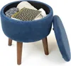 Kitchen Storage Round Ottoman Footstool Velvet Blue 16x16x19 Inches