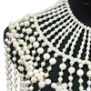 Kedjor överdrivna skiktade smycken axel kroppskedja sele imitation pärla pärlor fransad tofs bib choker halsband bröllop klänning