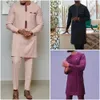 Survêtements pour hommes Kaftan élégant africain hommes ensemble 2 pièces tenues à manches longues ethnique hauts et pantalons complet luxe hommes costume mariage hommes vêtements 230928