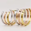 Luxury Simple Style Lover Couple Jewelry Stainless Steel Rose Gold Color Bracelets Bangles For Women Men Cuff Open Bangle B009261b