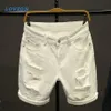 Män vit denim shorts nya sommar män hål korta jeans bomull sträcker casual222c