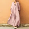 Robes décontractées Femmes Kaftan Coton À Manches Longues Plaine Casaul Oversize Maxi Chemise Plus Robe Été Une Pièce Soirée Femme