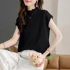 Women's Blouses White Shirt Summer Women Short Sleeve Tops Casual Jacquard Lace Elegant Loose Ice Silk Blouse Ruffled Collar Clothes 27005