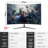 Moniteur IPS de 22 pouces pour Gamer, moniteur incurvé 1080p, Compatible avec PC 75hz, écran LCD de bureau, HD 1k, pour ordinateur de jeu