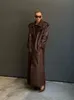 Couro feminino faux rr2790 xlong falso trench coat fino cinto cintura volta alta corte manga longa jaqueta de chocolate 230928