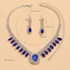 Collana orecchini set gioielli di moda da donna abito da cena di lusso da sposa nero tesoro regalo con pietra preziosa blu