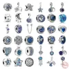 Perles en argent Sterling 925 pour Bracelet, bijoux à breloques, Clip bleu, perle galaxie, série ciel étoilé, pendentif pour femmes, pendentif de lune