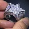 Bague de luxe Big Star Hiphop sertie de pavé 5A zircon pierre or blanc rempli de bagues de mariage pour hommes anniversaire bijoux 176P