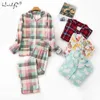 Women's Sleep Lounge Plus Size S-XXXL Sleepwear Women's Pajamas Set Ladies Warm Flannel Cotton Home Wear Suit Autumn Winter Plaid Print Pajamas SleepL231005