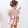 Rompers Baby Girls Summer Outfits Romper Solid Linen Ruffles Sleeveless Infant Clothes For 0-24M Toddler born Jumpsuits Bodysuit 231005