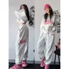 Womens Two Piece Pants Hip Pop Women Tracksuits Pink Letter Print Pullover SweaterhirtDrawstring Waist Wide Leg 2pcs Female Casual Dance Sets 231005