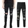 Abgenutzte Patchwork-Biker-Denim-Jeans für Herren, Stretch, Slim Fit271s