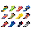 12 par Lot Men Casual Summer Kids Socks Kolor Happy Funny Combed Bawełna Nowość w paski Hip Hop Tender Short Socks2229