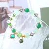 Bracelets de charme Bracelet en cristal d'agate verte pour femmes avec pendentif trèfle à quatre feuilles doux et élégant cadeau idéal camarades de classe copines