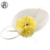 Hüte mit breiter Krempe FS Beige Weiß Kentucky Big Fascinators für Hochzeit Haar Cocktail Kirche Elegante Frauen Fedora Lady Fancy Flower Kopfbedeckung 231005