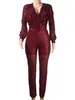 Kvinnors jumpsuits rompers sexig svart långärmad paljett jumpsuit kvinnor one bitar bodycon jumpsuits födelsedagsfest klubb kläder byxor bodysuit overalsl231005