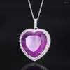 Pendant Necklaces SpringLady Vintage 32 32mm Heart Pink Quartz Amethyst Paraiba Tourmaline Necklace For Women Gemstone Fine Jewel Gift