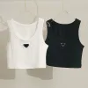 Mulheres Tops Tees Bege Crop Top Bordado Sexy De Ombro Luxery Preto Regata Casual Sem Mangas Chic Backless Camisas Designer De Luxo Cor Sólida Senhora Colete