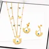 Necklace Earrings Set 316L Stainless Steel Imitation Turquoise Stars Moon Fan-shape Pendant Necklaces Bracelet Earring Fashion High Jewelry