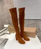 Women's elastic long boots Fashion suede leather Soft zippered high heels 7cm runway party wedding Martin boot accessory box 35-42