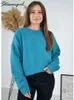 Felpe con cappuccio da donna Felpe autunno pullover in cotone oversize da donna O collo sciolto manica lunga top solido felpa oversize verde per 230928