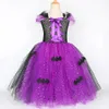 Jurken voor meisjes Sparkly Witch Halloween-kostuums voor meisjes Paars Zwart Vleermuis Lange Tutu-jurk voor kinderen Carnaval Cosplay-outfit met bezemhoed 231005