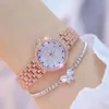 Armbandsur 2021 BS Bee Sister Diamond Quartz Luxury Watch Woman Rose Gold Ladies rostfritt stål Vattentäta handledskristall Unique187i