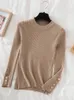 Pulls pour femmes Femmes Pull épais Pulls Kaki Casual Automne Hiver Bouton Oneck Chic Femme Slim Knit Top Soft Jumper Tops 231005