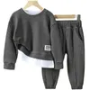 衣料品セットkruleepo badeagle kids boys boys walfチェックジャケットコートスウェットシャツパンツ2ピース服セット子供綿カジュアル服スーツ231005