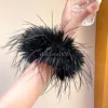 New Imitation Ostrich Feather Scrunchies Hair Band Women Girl Elastic Satin Hair Tie Ring Bracelet Ponytail Holder Head Hoop