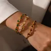 Bangle Allme Urocze czerwone zielone zielone kamień naturalny Pearl Banles 18K Gold PVD Pleated Stael Stael Twisted Bracelets Bracelets Kobiet Biżuteria